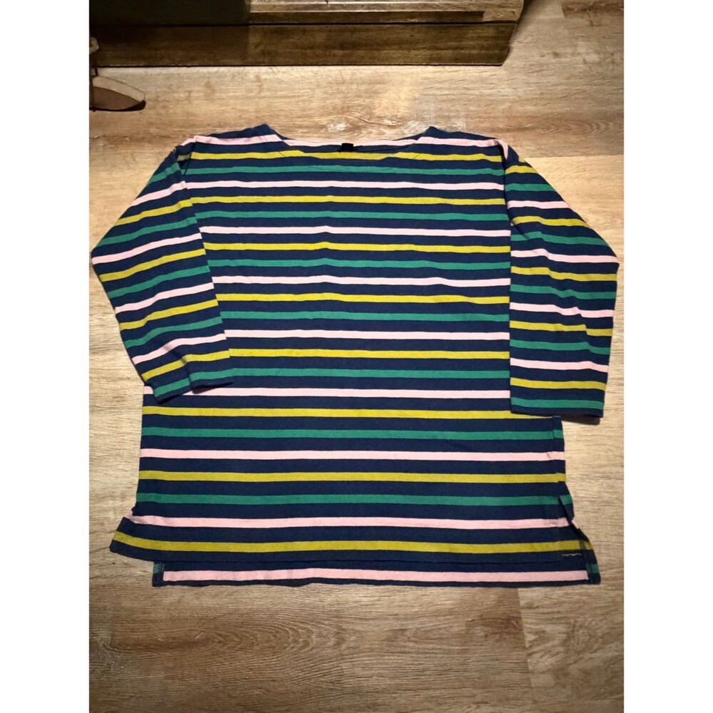 Cotton Boat Neck Striped Navy, Olive & Pastel Pink 3/4 Sleeve Top